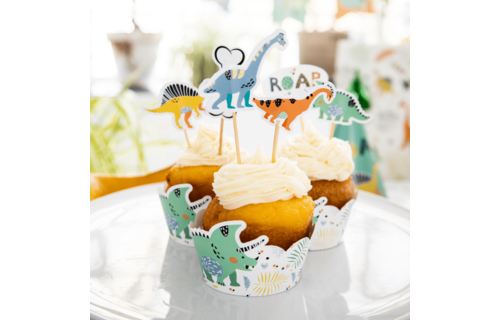 Dino Roars Cupcakes Decoratie Set - 6 stuks - Dinosaurus feestartikelen