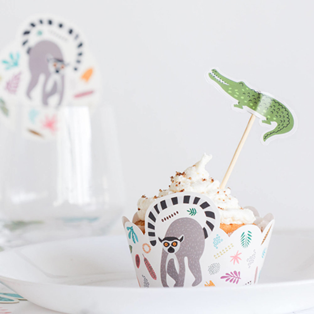 Animals Party Cupcakes Decoratie Set - 6 stuks - Wilde dieren feestartikelen