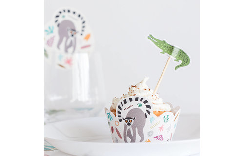 Animals Party Cupcakes Decoratie Set - 6 stuks - Wilde dieren feestartikelen