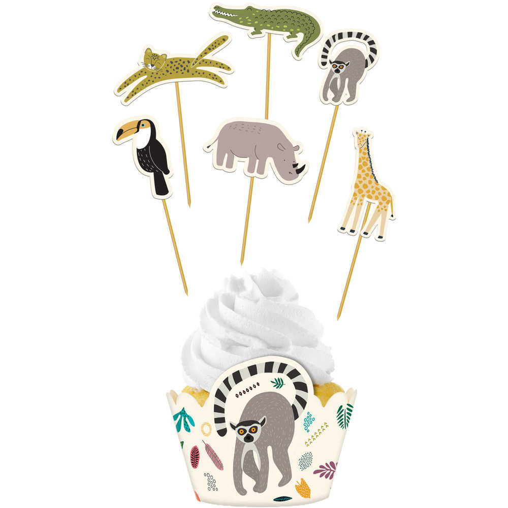 Animals Party Cupcakes Decoratie Set - 6 stuks - Wilde dieren feestartikelen