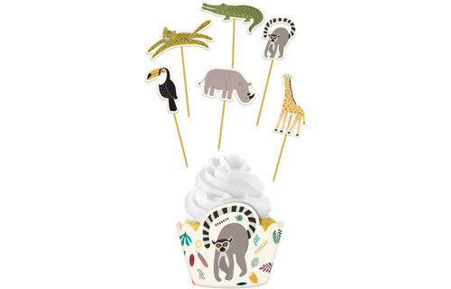 Animals Party Cupcakes Decoratie Set - 6 stuks - Wilde dieren feestartikelen