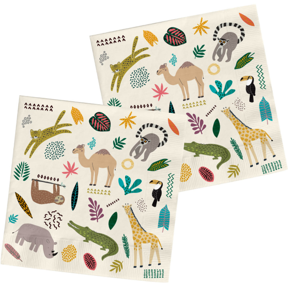 Animals Party Servetten - 20 stuks - Wilde dieren feestartikelen