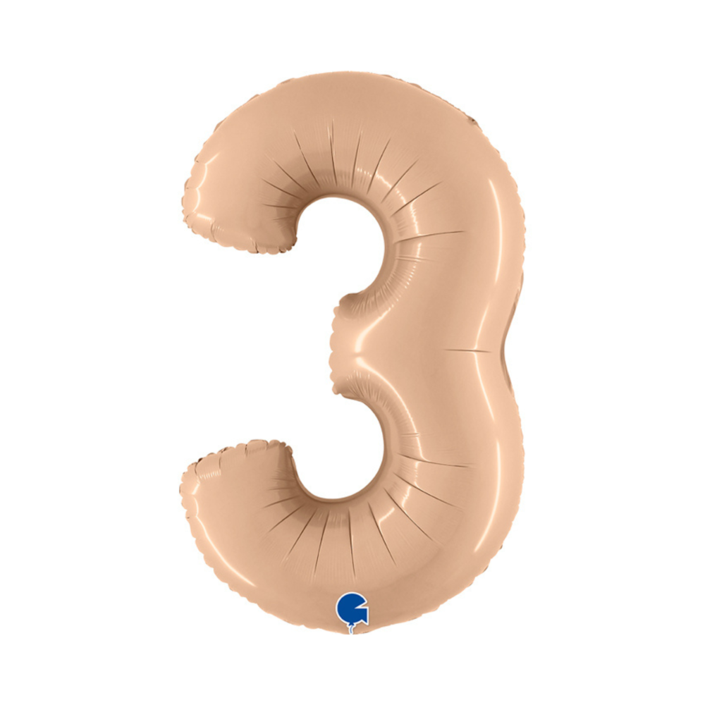 XL Cijfer 3 Folieballon Nude (Beige) - 102 cm