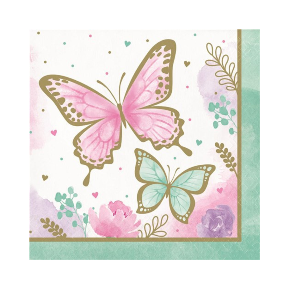 Butterfly Shimmer Servetten - 16 stuks - Vlinders