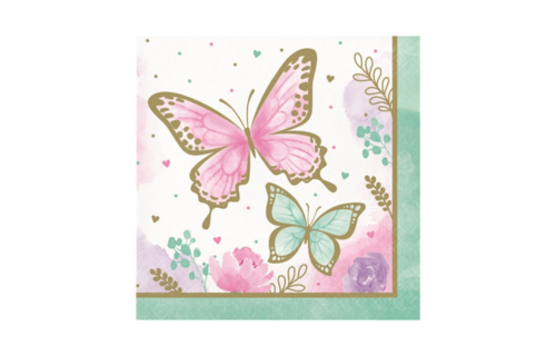 Butterfly Shimmer Servetten - 16 stuks - Vlinders