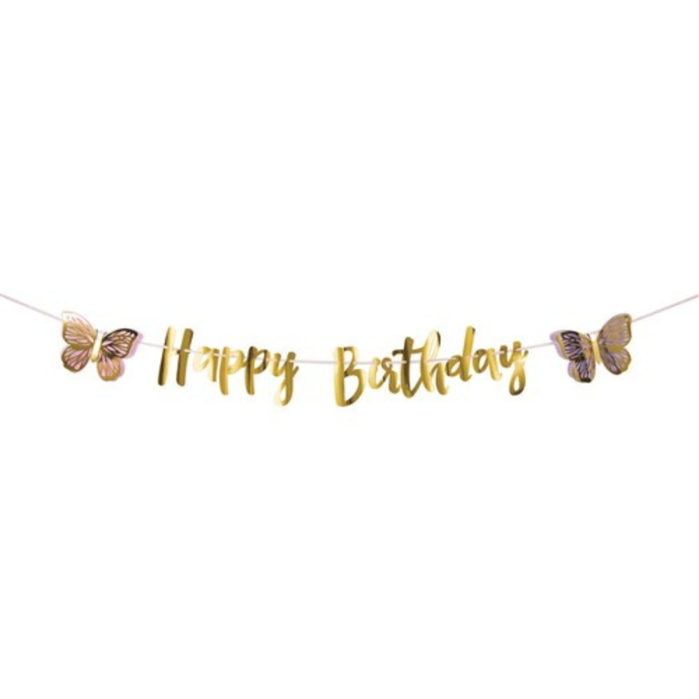 Butterfly Shimmer Slinger Happy Birthday - per stuk - Vlinders