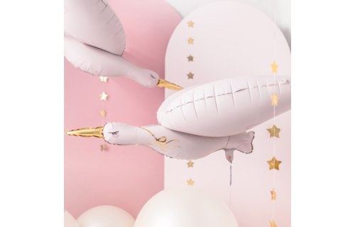 Roze Ooievaar Folieballon (Supershape) - per stuk - Baby Collectie