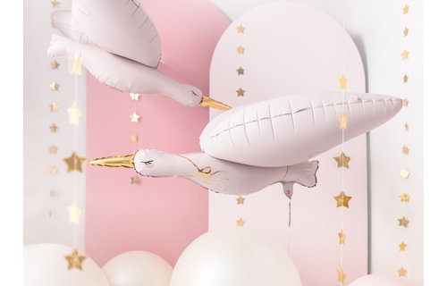 Roze Ooievaar Folieballon (Supershape) - per stuk - Baby Collectie