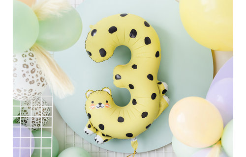 Cheeta XL Cijfer 3 Folieballon - per stuk - 98 cm - Dieren Ballonnen