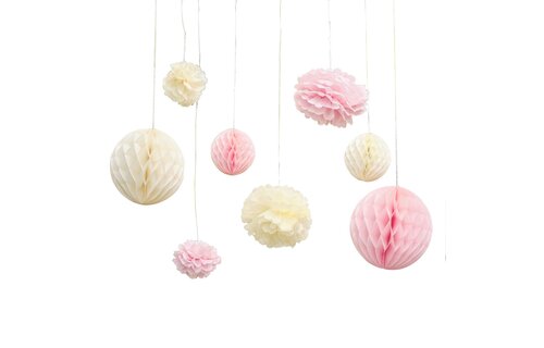 Pom Pom en Honeycomb Hangdecoraties - set van 8