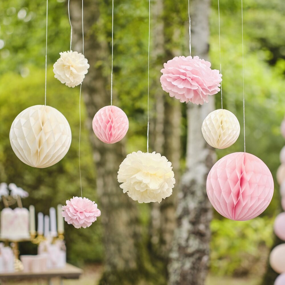 Pom Pom en Honeycomb Hangdecoraties - set van 8