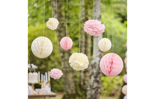 Pom Pom en Honeycomb Hangdecoraties - set van 8