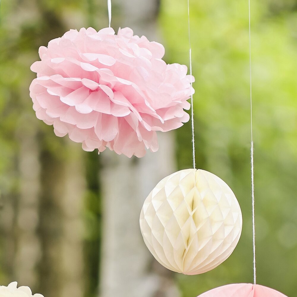 Pom Pom en Honeycomb Hangdecoraties - set van 8