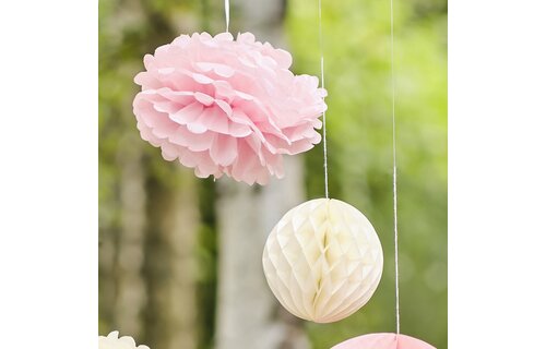 Pom Pom en Honeycomb Hangdecoraties - set van 8
