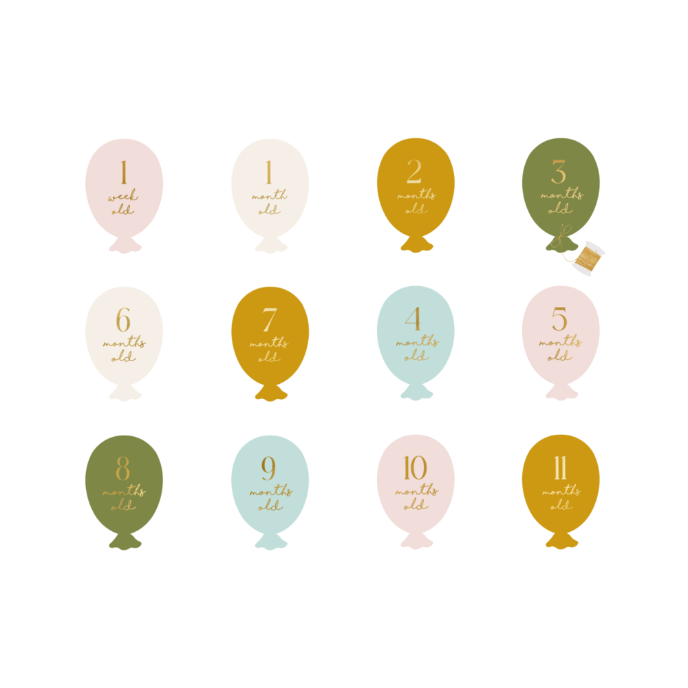 Mijlpaalkaarten Baby Eerste Jaar (Ballonnen) - per set - Milestones