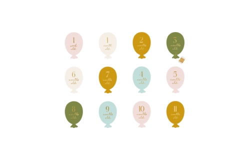 Mijlpaalkaarten Baby Eerste Jaar (Ballonnen) - per set - Milestones