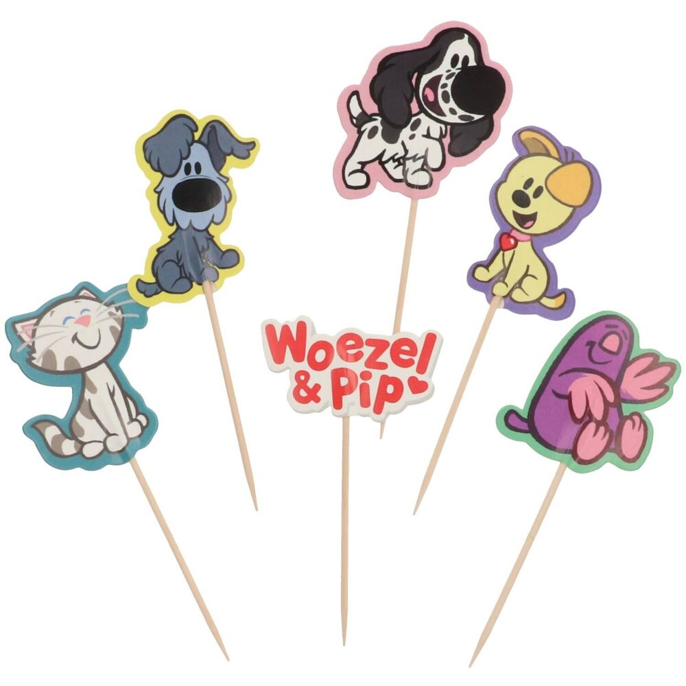 Woezel en Pip Cupcakes Decoratie Set - 6 stuks - Woezel & Pip Feest