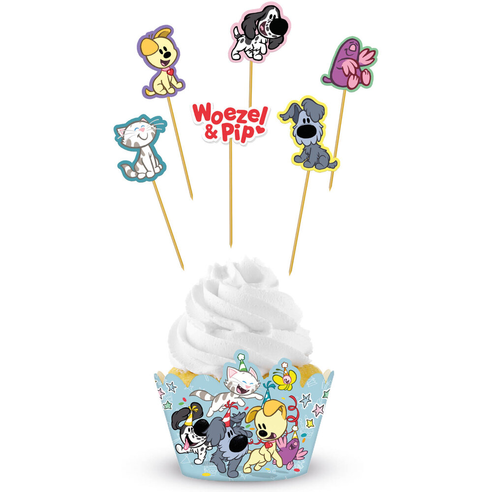 Woezel en Pip Cupcakes Decoratie Set - 6 stuks - Woezel & Pip Feest
