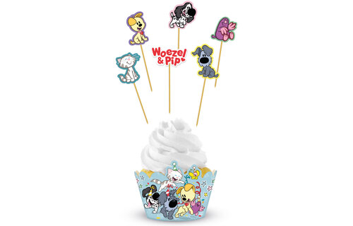 Woezel en Pip Cupcakes Decoratie Set - 6 stuks - Woezel & Pip Feest