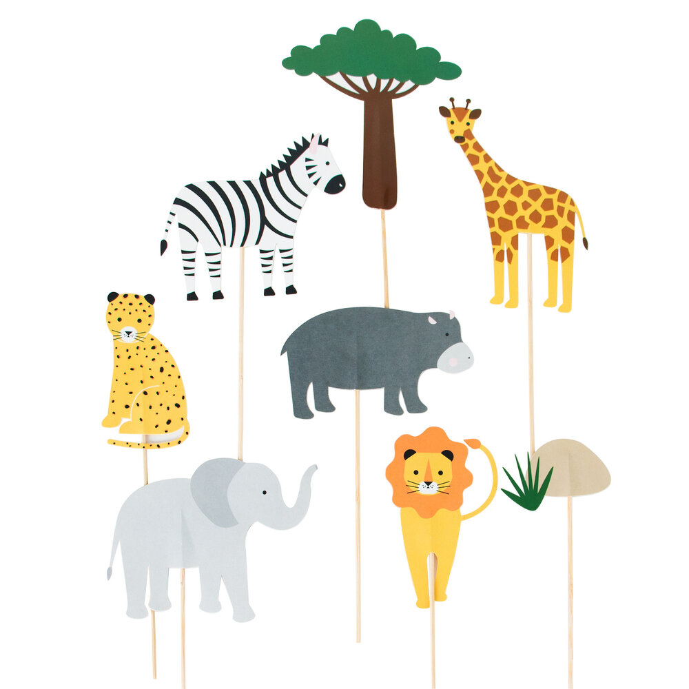 Wilde Dieren Taarttoppers - Set van 8 - Mini Safari