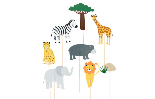 Wilde Dieren Taarttoppers - Set van 8 - Mini Safari