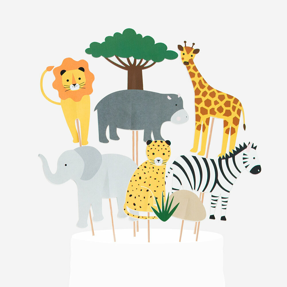 Wilde Dieren Taarttoppers - Set van 8 - Mini Safari