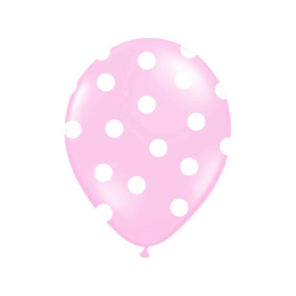 Polka Dots Ballonnen Lichtroze met Witte stippen - 6 stuks