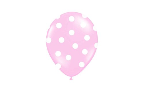 Polka Dots Ballonnen Lichtroze met Witte stippen - 6 stuks