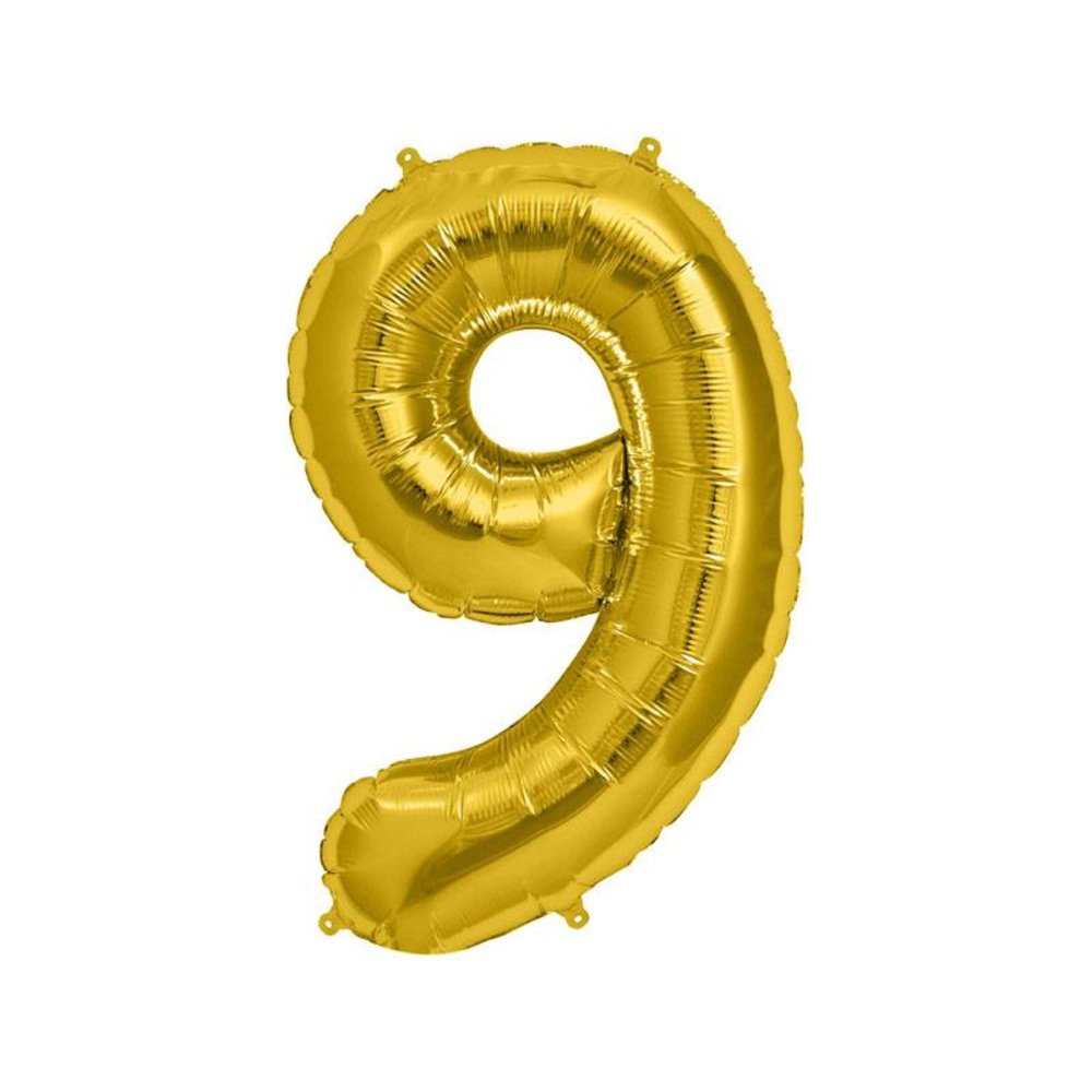 XL Cijfer 9 Folieballon Goud - 86 cm