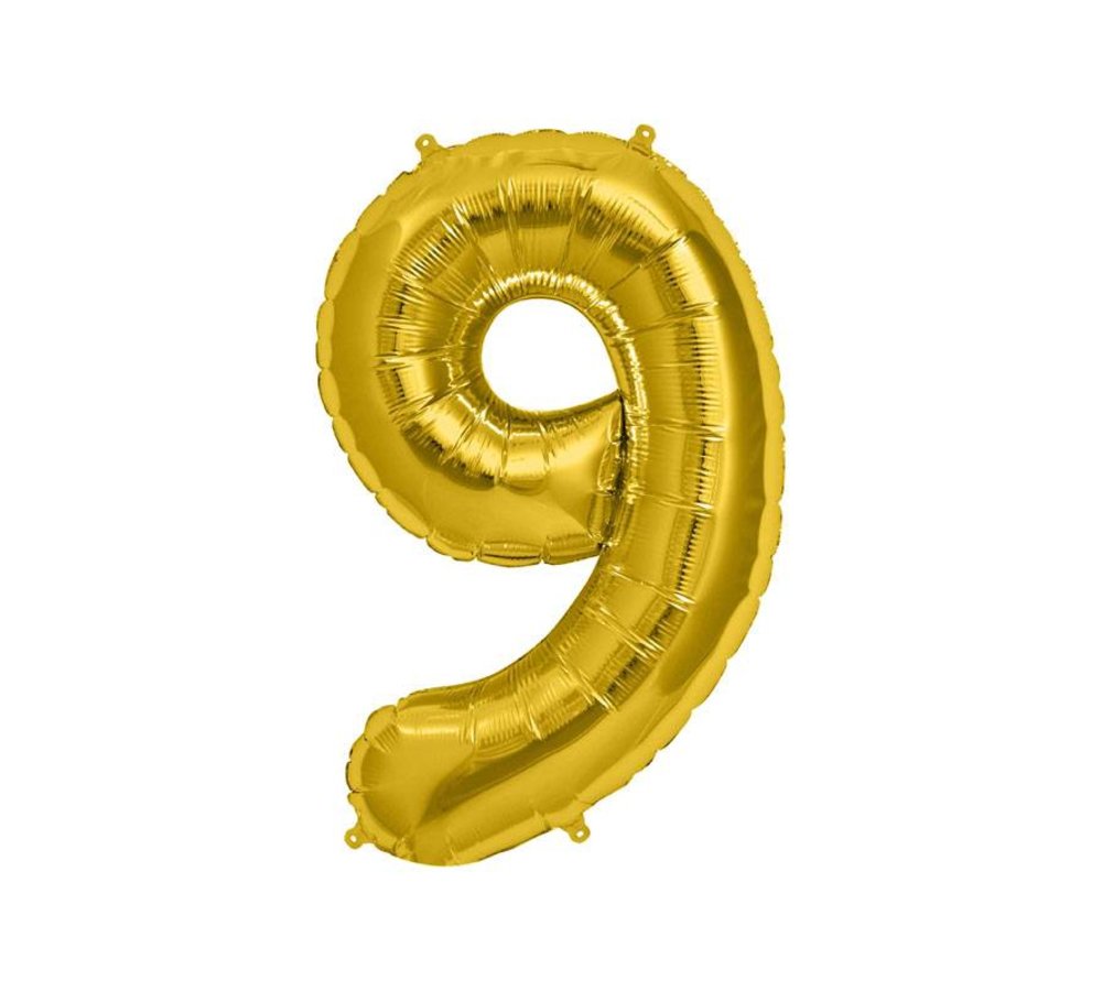 XL Cijfer 9 Folieballon Goud - 86 cm