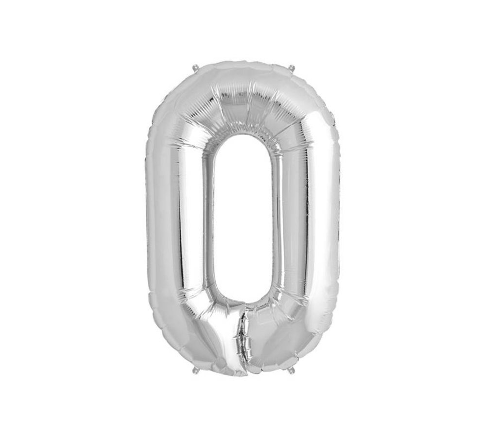 XL Cijfer 0 Folieballon Zilver - 86 cm