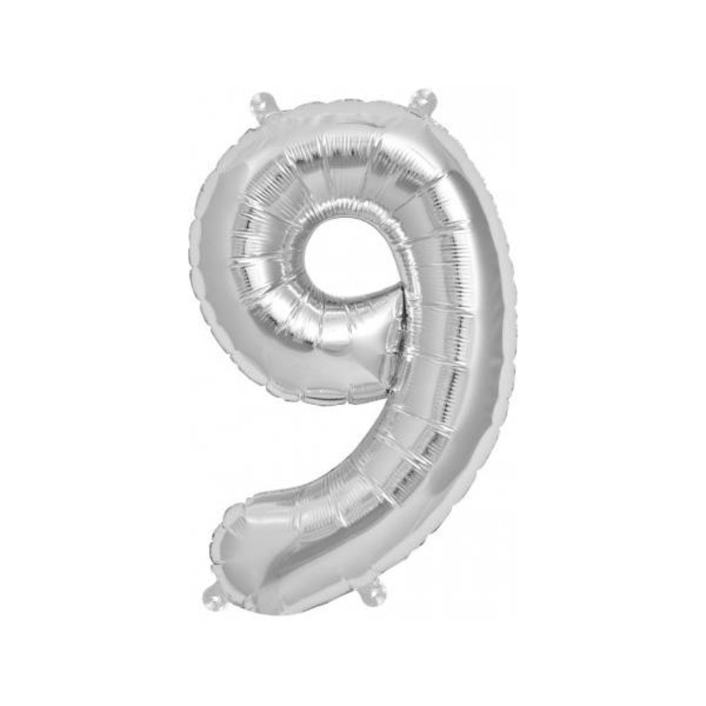 XL Cijfer 9 Folieballon Zilver - 86 cm