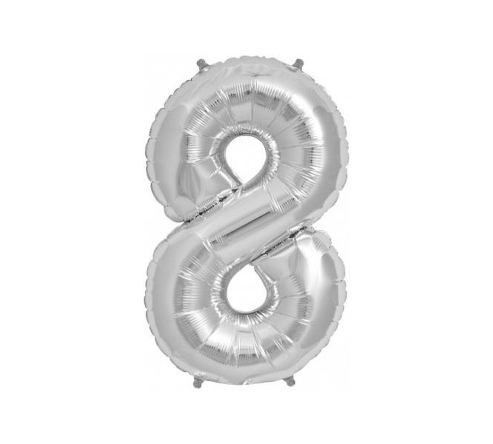 XL Cijfer 8 Folieballon Zilver - 86 cm