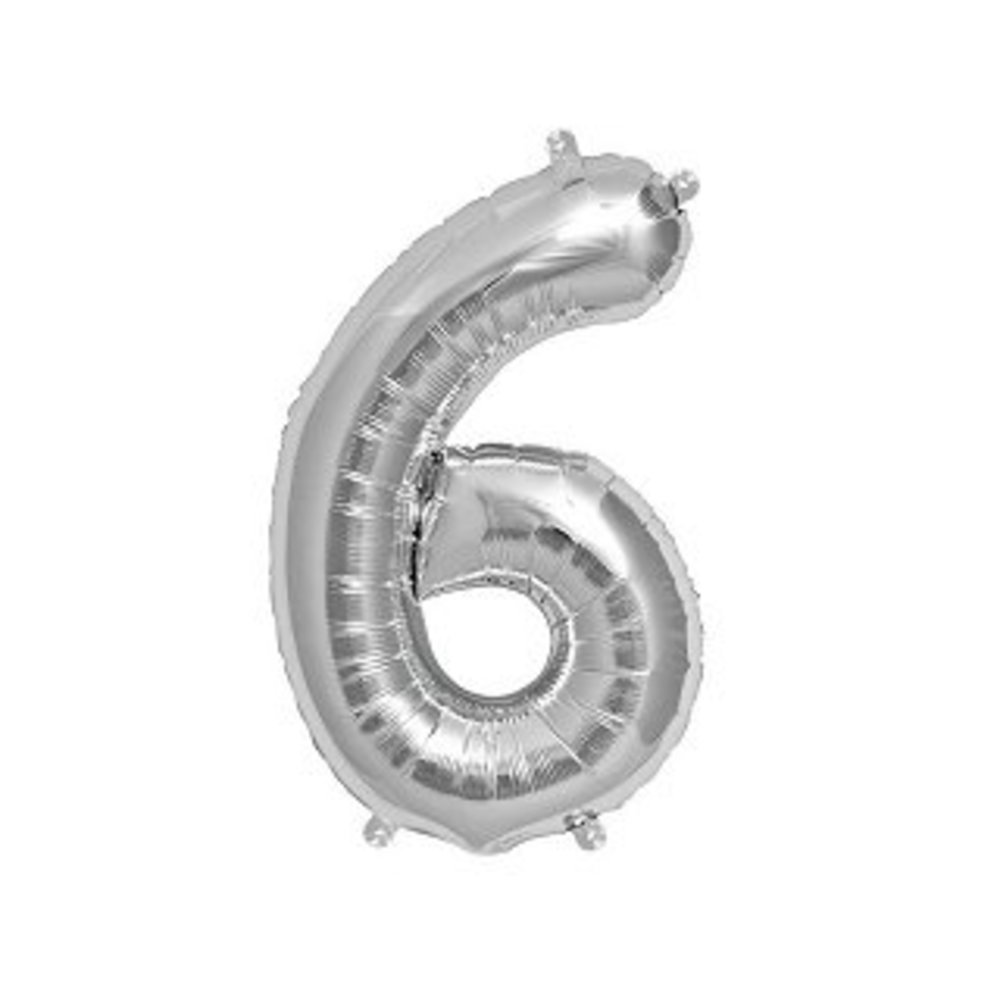 XL Cijfer 6 Folieballon Zilver - 86 cm