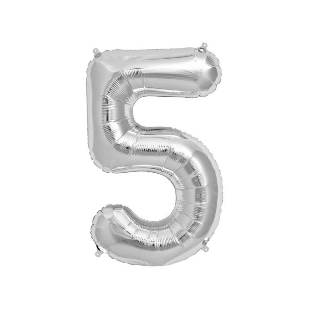 XL Cijfer 5 Folieballon Zilver - 86 cm
