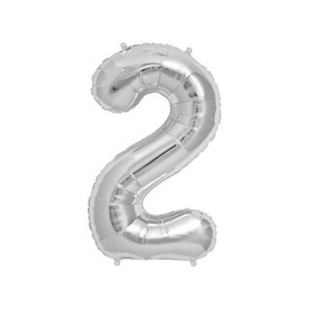 XL Cijfer 2 Folieballon Zilver - 86 cm
