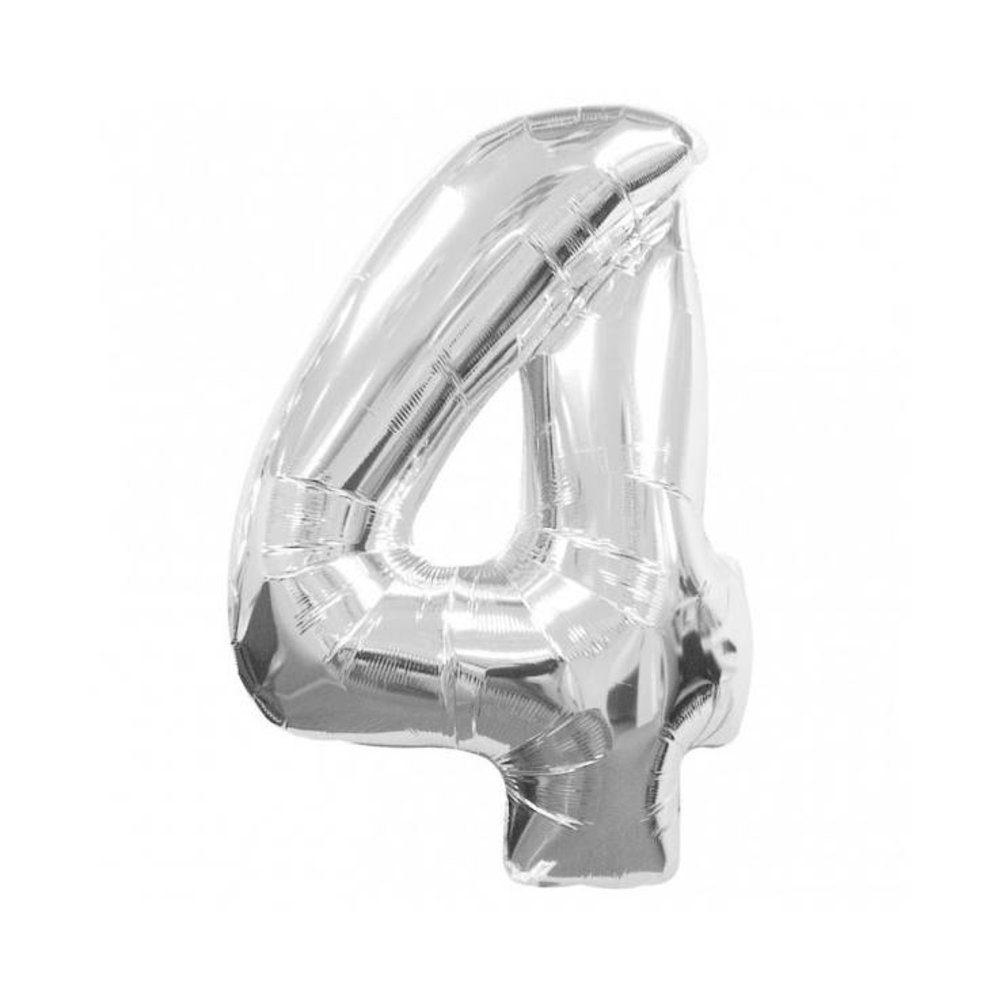 XL Cijfer 4 Folieballon Zilver - 86 cm