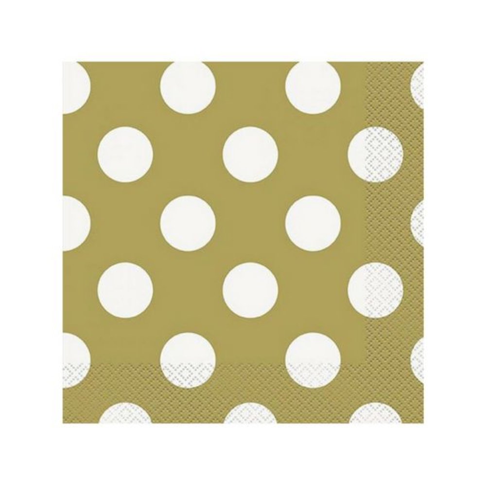 Polka Dots Servetten Goud met Witte stippen - 16 stuks