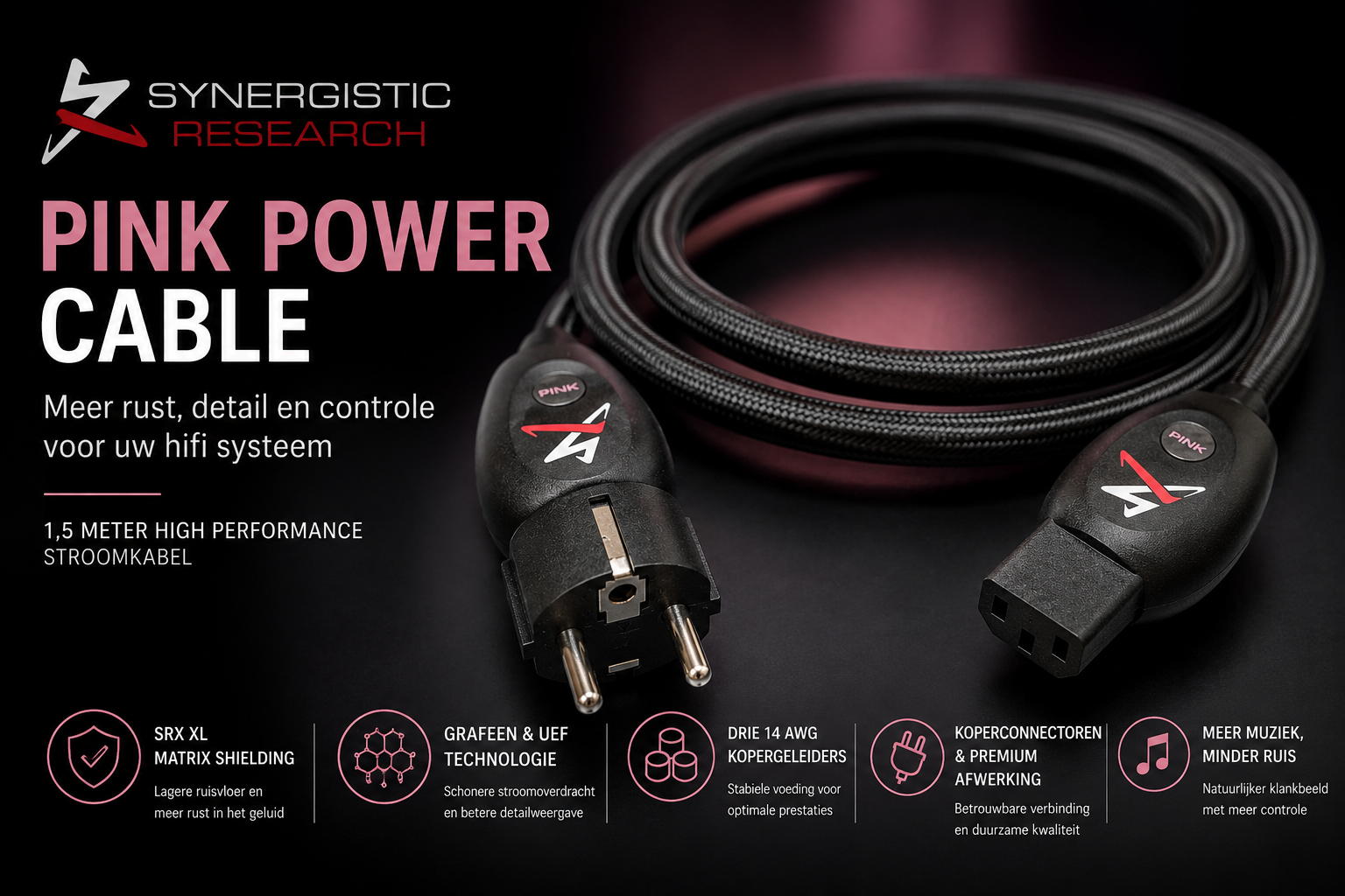 Synergistic Research Pink Power Cable, meer rust in uw hifi systeem
