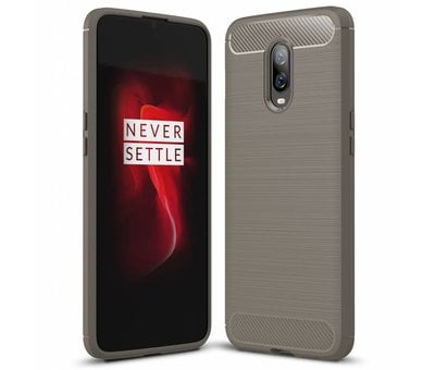 OPPRO OnePlus 6T Hoesje Brushed Carbon Grijs