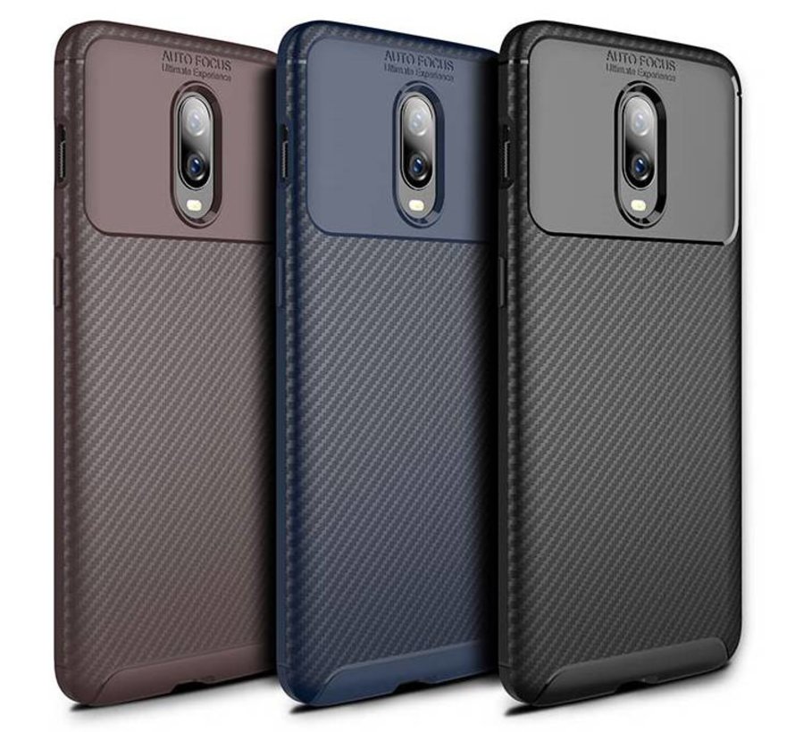 OnePlus 6T Hoesje Carbon Structuur Bruin