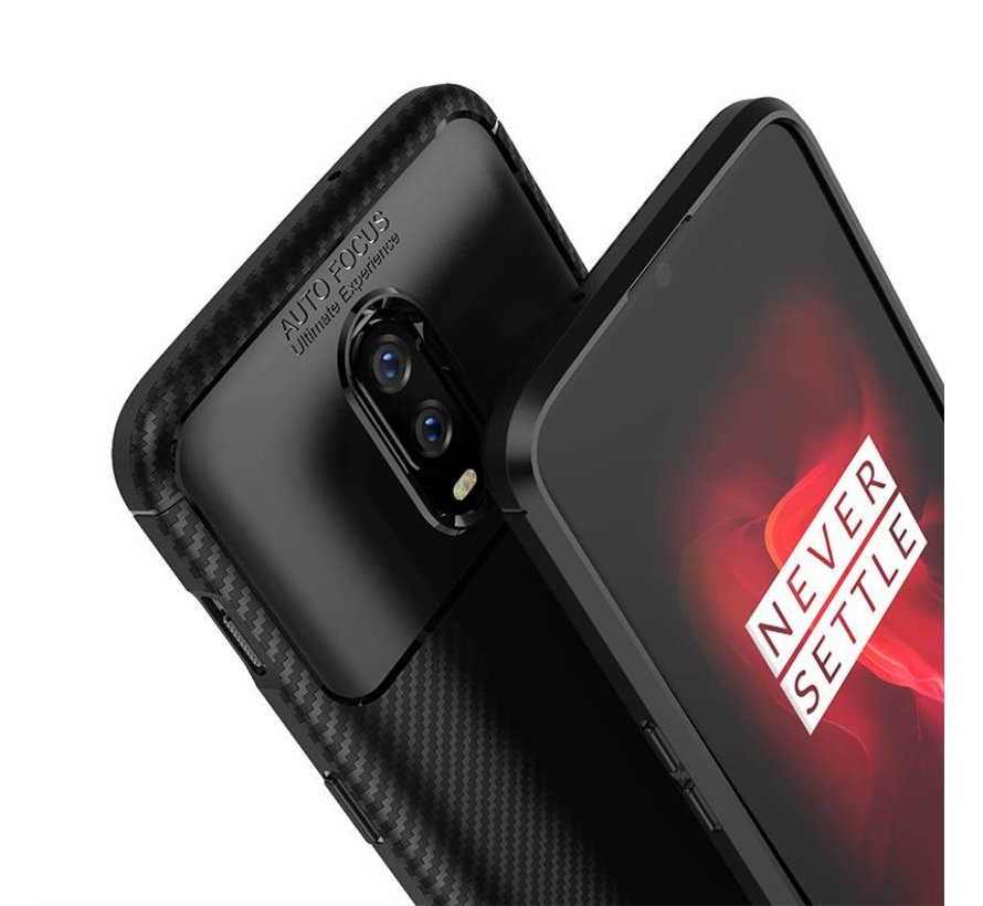 OnePlus 6T Hoesje Carbon Structuur Bruin