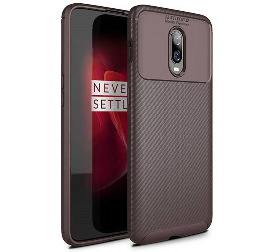 OnePlus 6T Hoesje Carbon Structuur Bruin