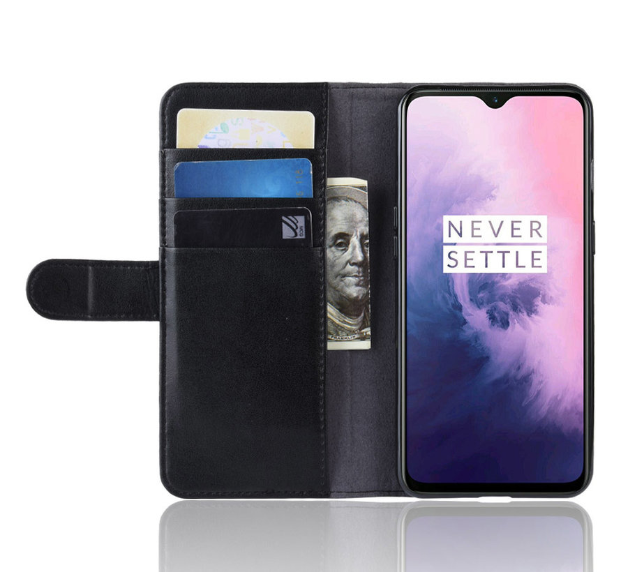 OnePlus 7 Wallet Case Echtes Leder Schwarz