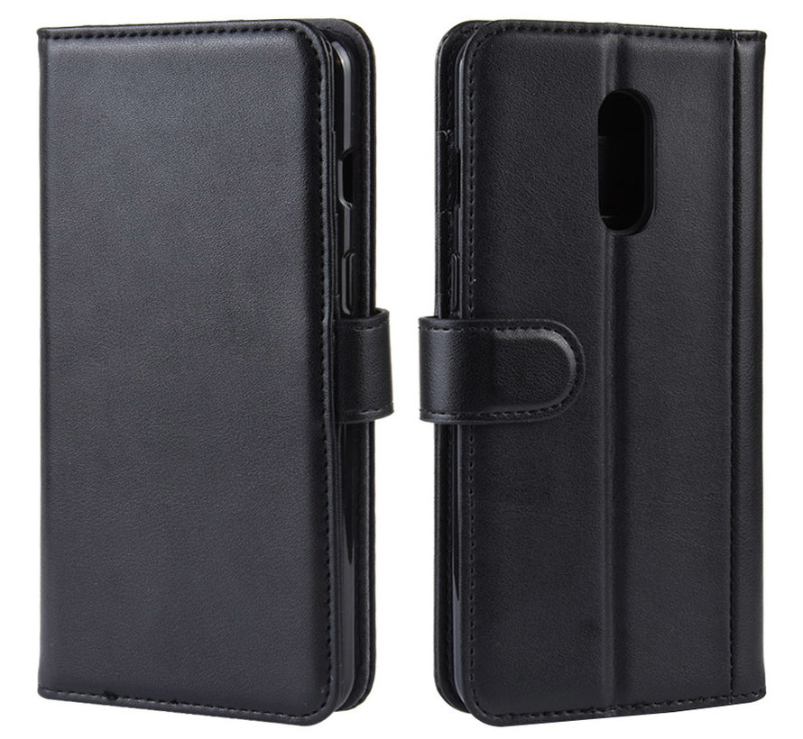 OnePlus 7 Wallet Case Genuine Leather Black