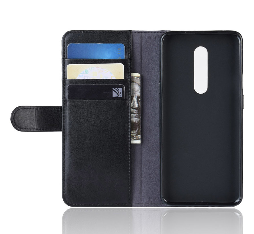 OnePlus 7 Pro Wallet Hoesje Echt Leder Zwart