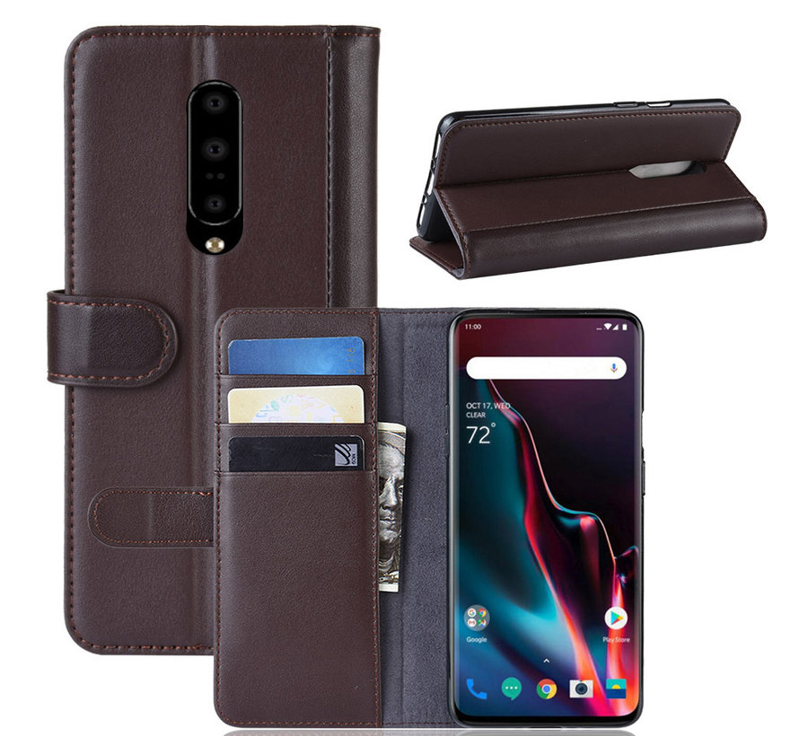 OnePlus 7 Pro Wallet Case Genuine Leather Brown