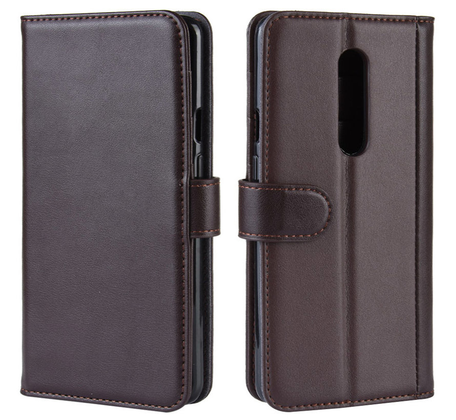 OnePlus 7 Pro Wallet Case Genuine Leather Brown