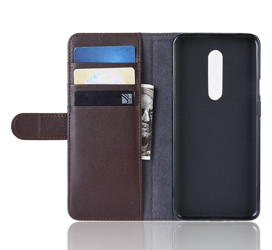 OnePlus 7 Pro Wallet Hoesje Echt Leder Bruin
