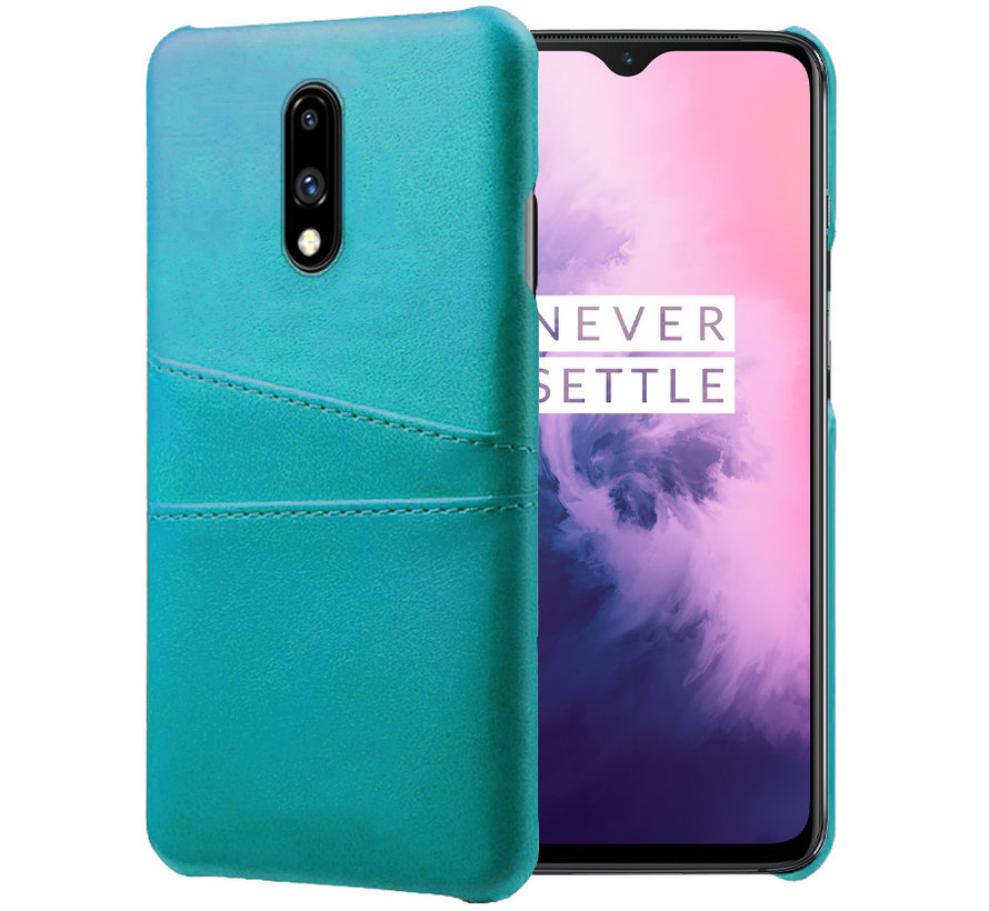 OnePlus 7 Hoesje Slim Leder Kaarthouder Zeegroen